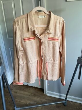 Spartina 449 Peach Utility Jacket with Embroidered Trim